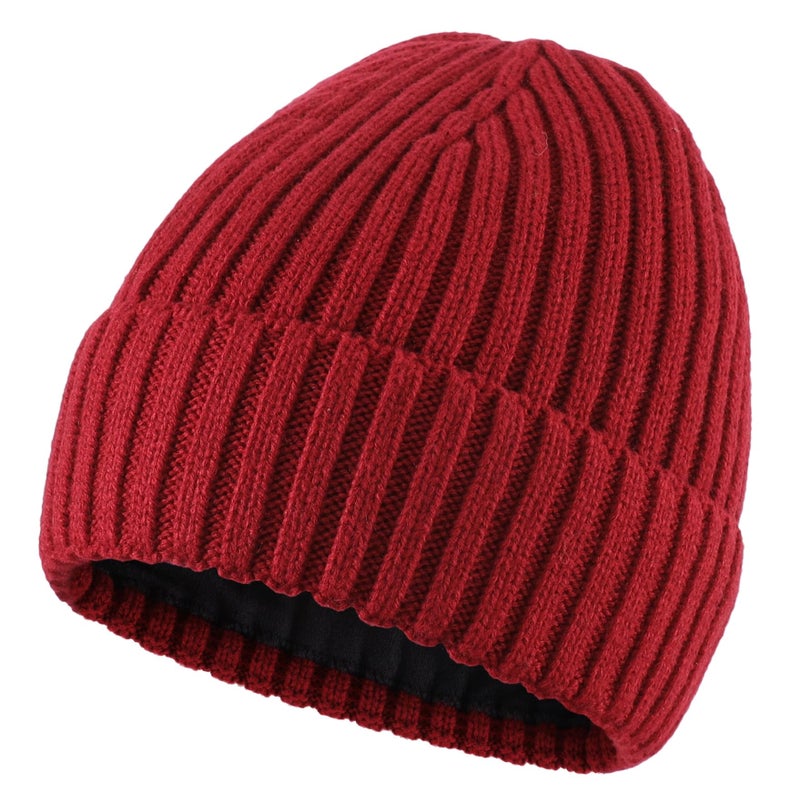Connectyle Fleece Lined Knit Beanie for Men Women Warm Wool Beanie Skull Cap Acrylic Watch Hat Wine Red - Image 1